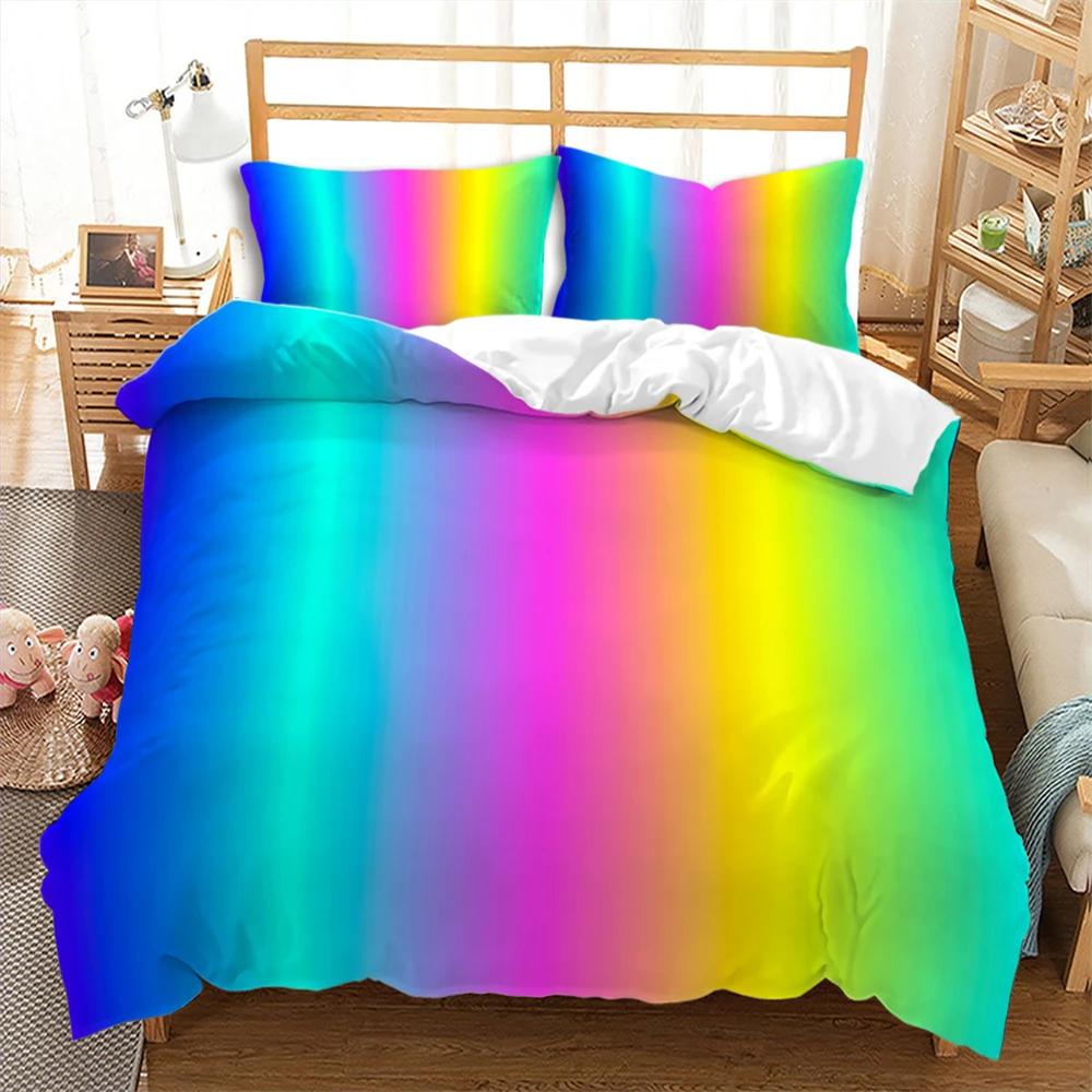 Colorful Stripes Rainbow Bedding Set Soft Comfortable And Breathable Duvet Cover Set 3Pcs Bedclothes Wonderful Gift For Children
