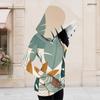 Women Plus Size Long Sleeve Front Zip Hoodie Leaf Printed Green Yellow Beige Hooded Sweatshirt