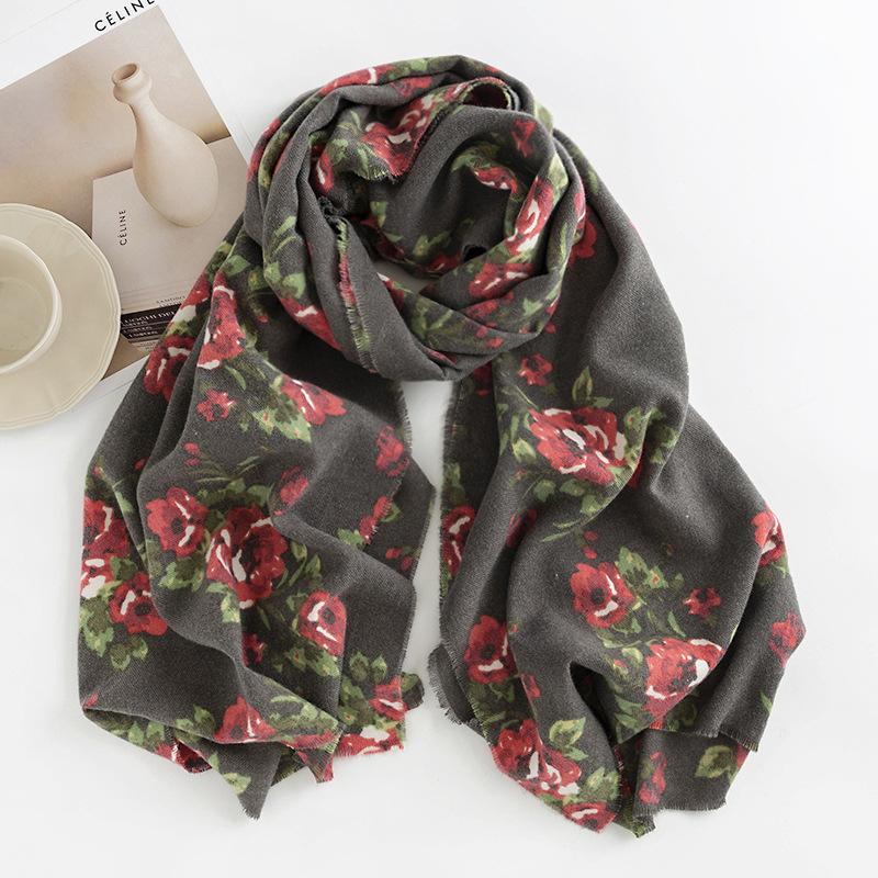 Printed scarf women's autumn and winter thickened imitation cashmere high-end long scarf large shawl