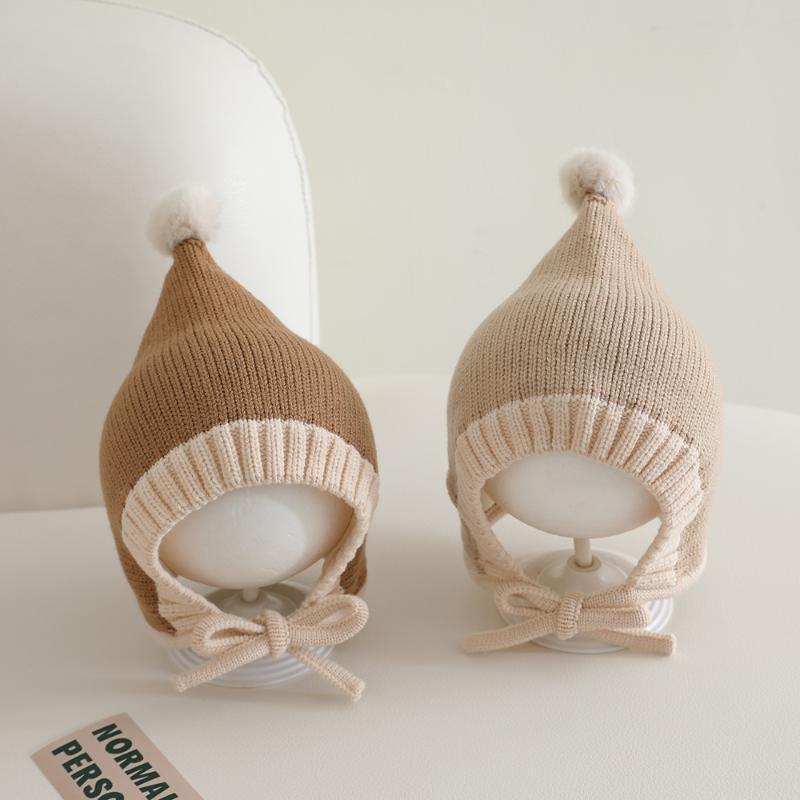 Cute Pompom Winter Thicken Warm Baby Hat Infant Toddler Cap Beanies Soft Knitted Baby Boys Girls Lacing Hat Bonnet Christmas