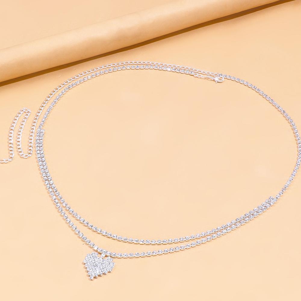 Dual Layer Heart Waist Chain for Women Sexy Nightclub Rave Festival Accessories Rhinestone Body Chain Bikini Jewelry