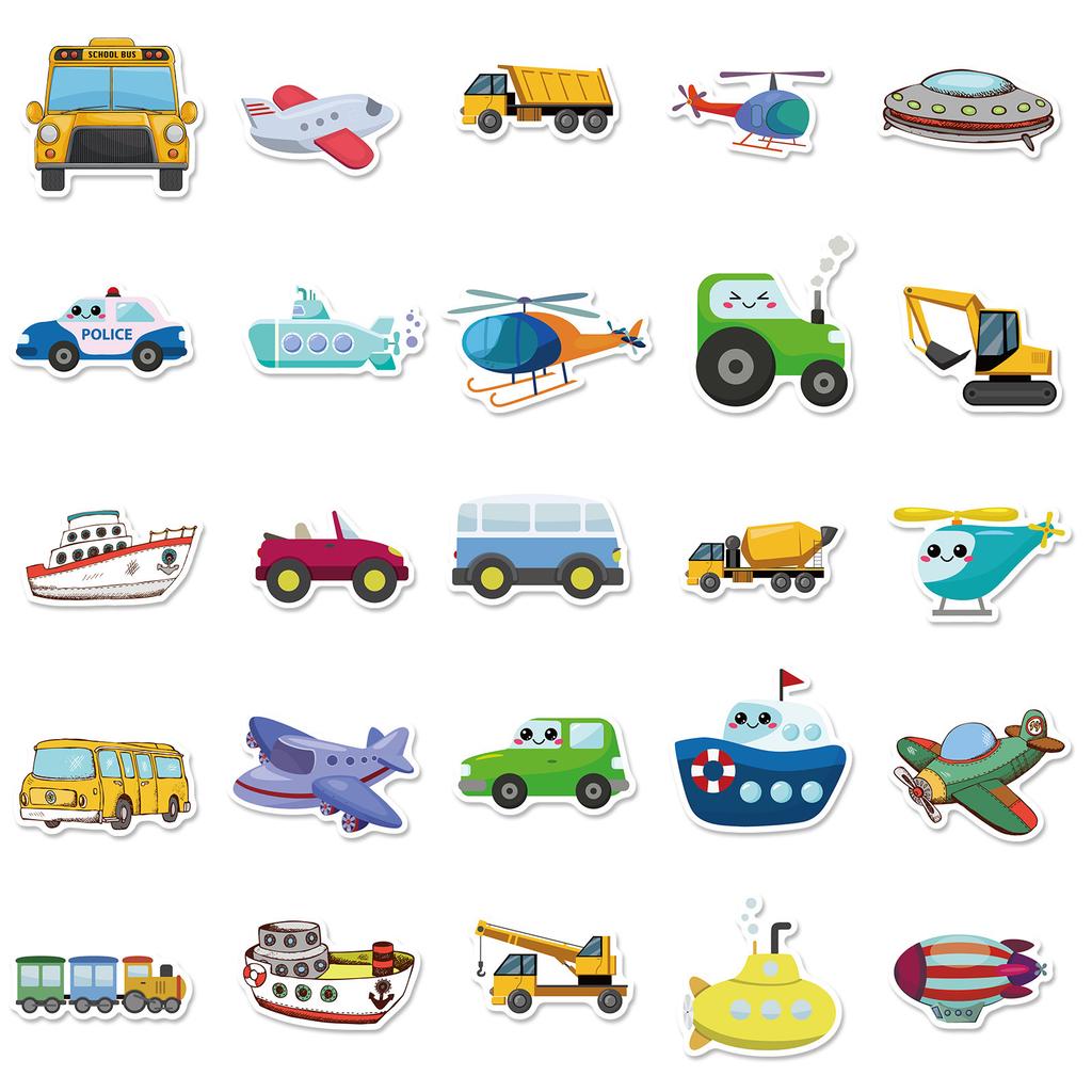 50 Cartoon Ferry Stickers Traffic Car Picture Recognition Children Cognition Cartoon Early Education Kindergarten Cute Stickers