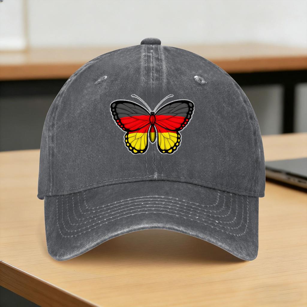 GerUnisexy Deutschland GerUnisex Flag Butterfly Washed Baseball Cap Stylish Sun Hip Hop Hats Summer FeUnisex Unisex Running Hippie Caps