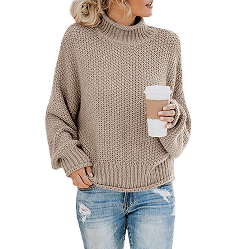Women's Thick Yarn High Neck Pullover Sweater - 2019 Autumn/Winter Knitwear Collection for European and American Fashion.