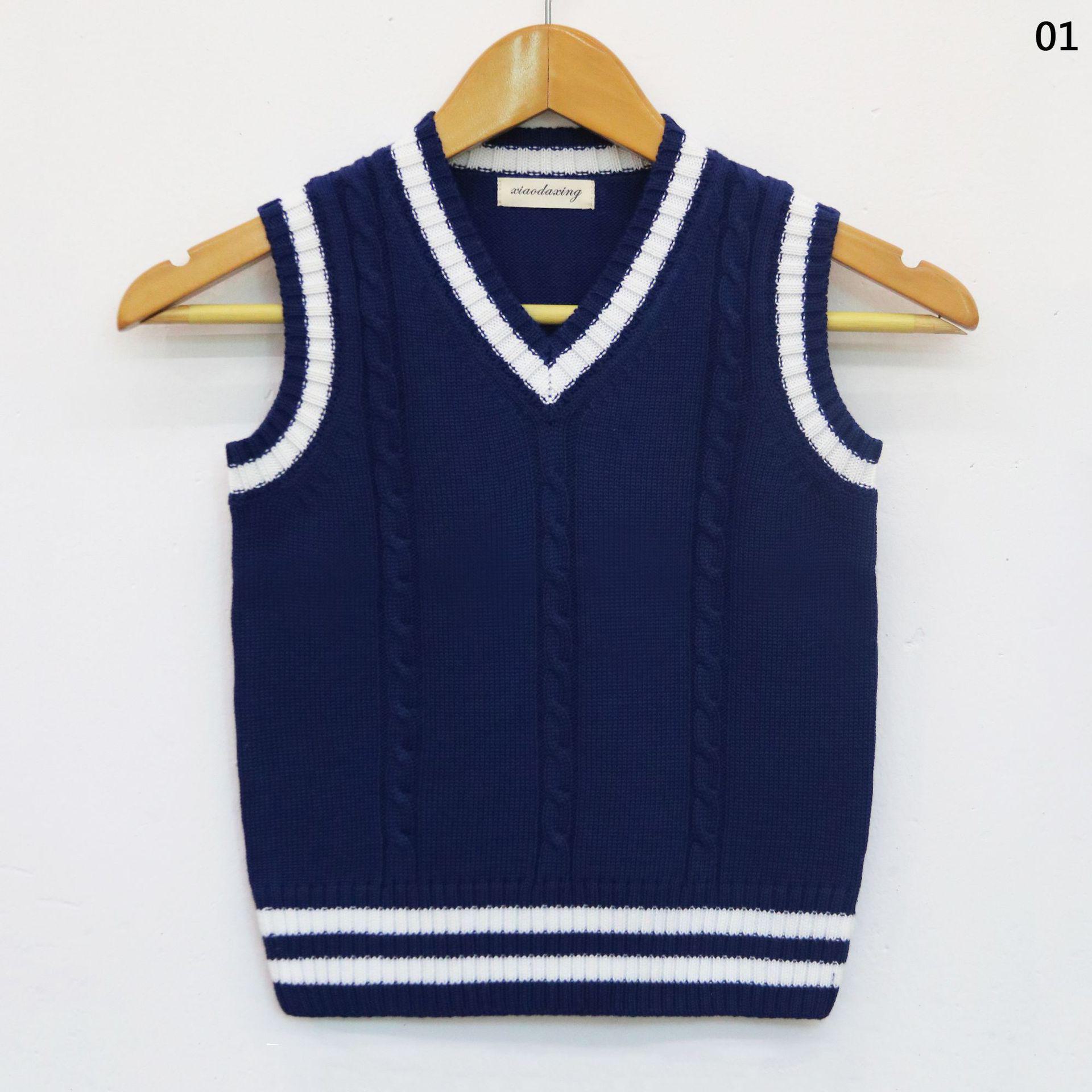 

2024 Британский стиль школьной формы свитер жилет для учеников начальной и средней школы M темно-синий