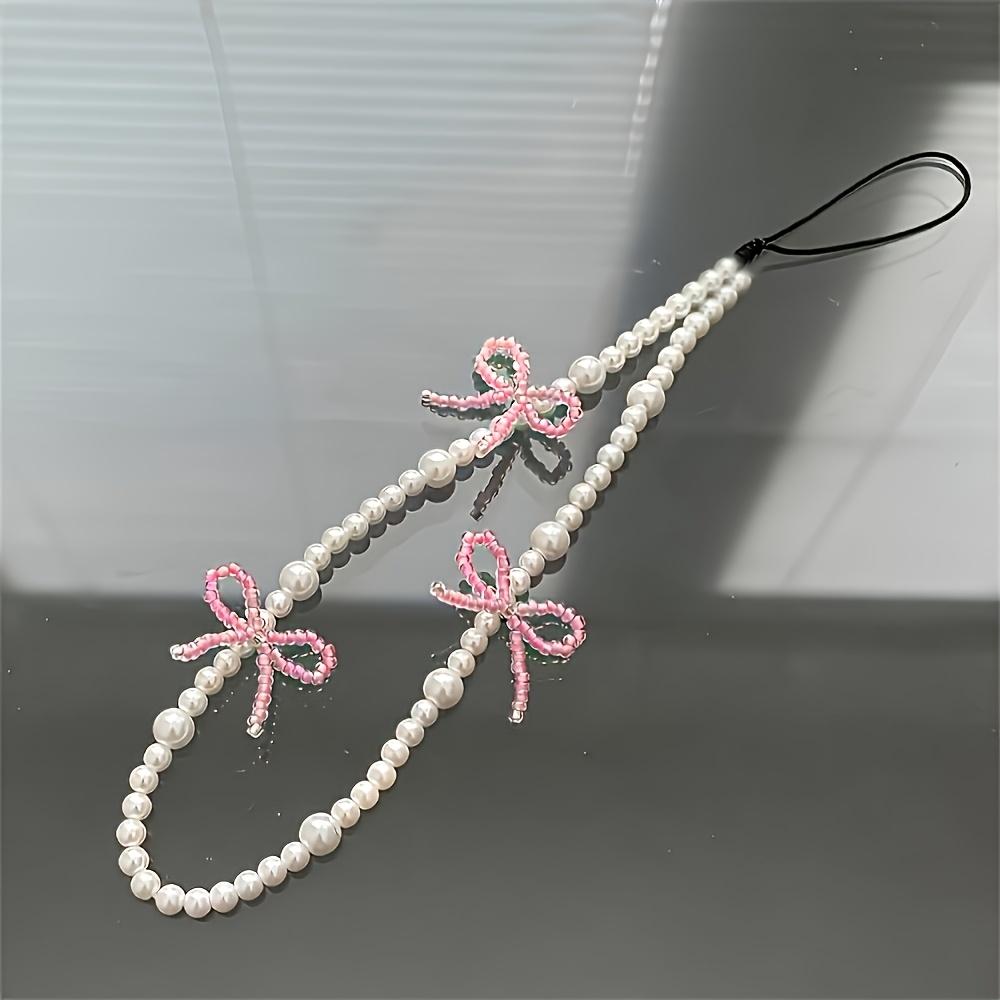 

1pc Pink Bowknot Pearl Charm Accessory for Phone Case, Lanyard, Bracelet, Plastic Material, Fashionable Jewelry Decor розовый
