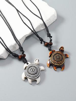 Vintage Style Stretchable Acrylic Turtle Pendant Men's Casual Charm Necklace, Couple Decoration Necklace Set, Daily Commute