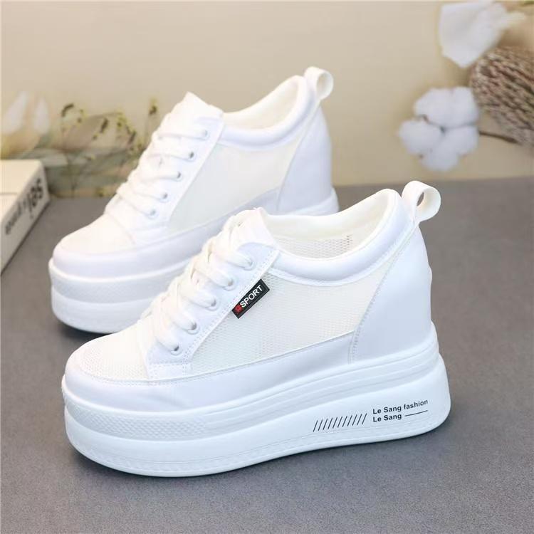 Fashion 10CM Genuine Leather Vulcanize Women Chunky Sneaker Spring Lace Up Platform Summer Autumn High Brand Comfy Loafer Shoes