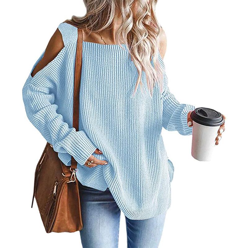 Maglione da Donna in Maglia Off-the-Shoulder Pullover a Manica Lunga Casual