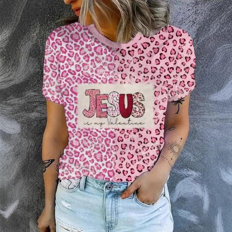 Módní Trendy Značkový Temperament Všestranný Dojíždění Tištěný Vzor Dámské Tričko s Krátkým Rukávem a Kulatým Výstřihem