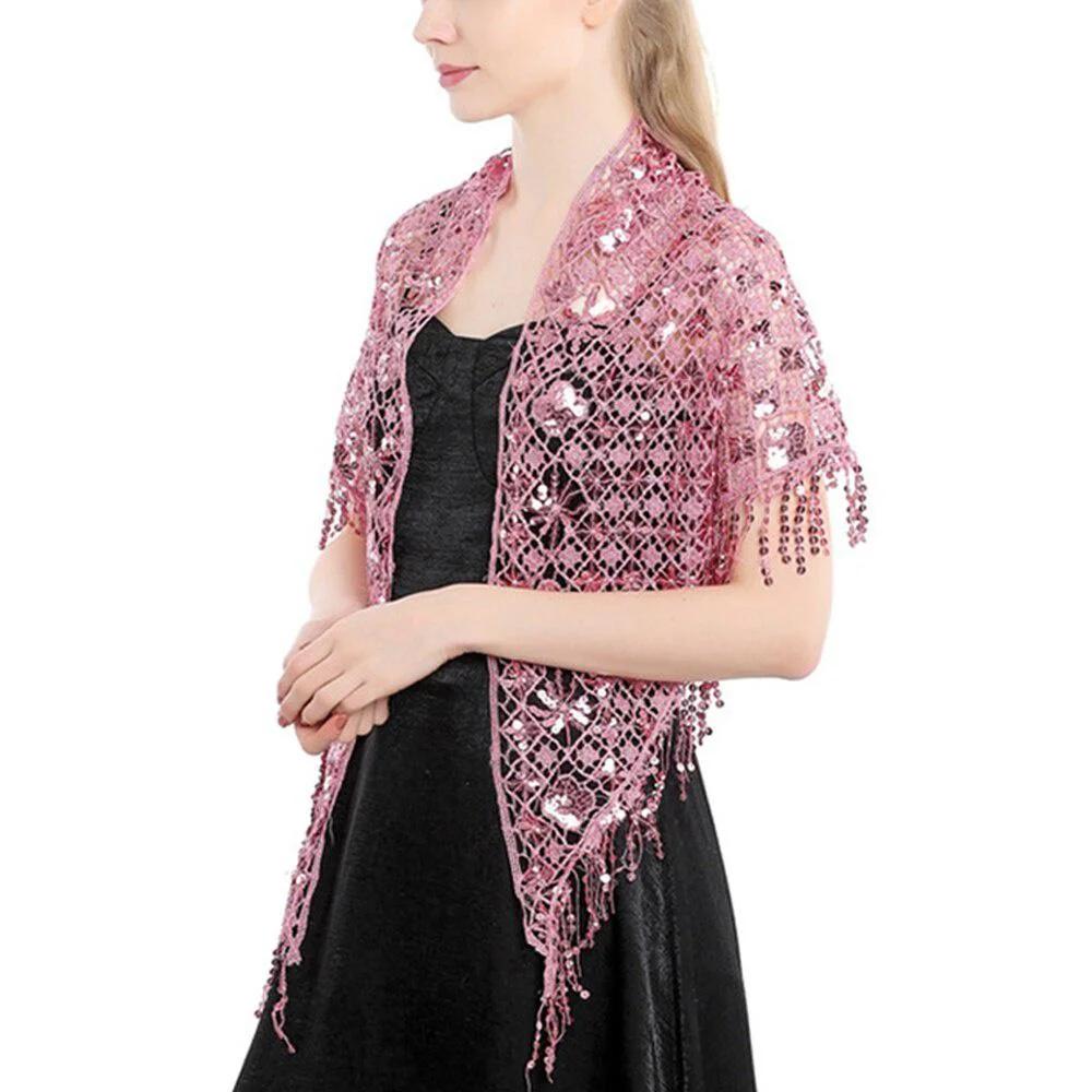 1Pc Elegant  Triangle Sequins Wedding Shawl Women Evening Dress Shawl Ladies  Banquet Decoration Tassel Shawls