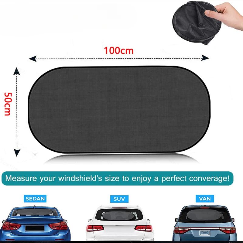 Parasolar masina Protectie UV Parasolar pliabil automat pentru geam din spate 100x50cm Vizor universal pentru geam din spate cu ochiuri cu ventuze
