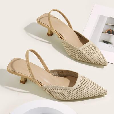 Brand Designer Large Pumps Women's High Heel Sandals Fashion Stripes Soft and Breathable Knitted Round Thick Heel Shoes