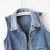 Trendy Striped Denim Vest Women Short Jacket Slim Fit Casual Spring Fall Fashion