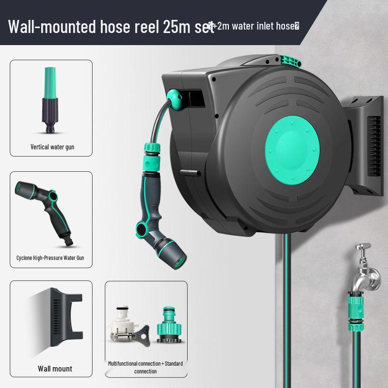 Telescopic Car Wash & Garden Hose Reel with High-Pressure Water Gun and Automatic Retractable Storage