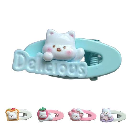 5Pcs Girl Hairpins White Bear Hollow Design Oval Hair Clips Cartoon Style Stable Hair Fixing Pins Multiple Styles Hair Accessories