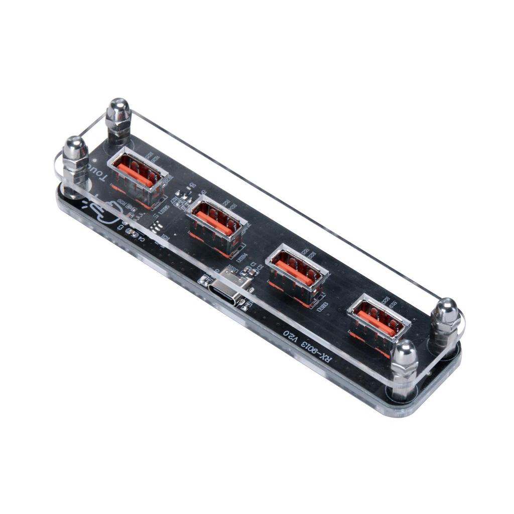 4-Port USB Charging Dock with Light Base, One-to-Four Transparent Design