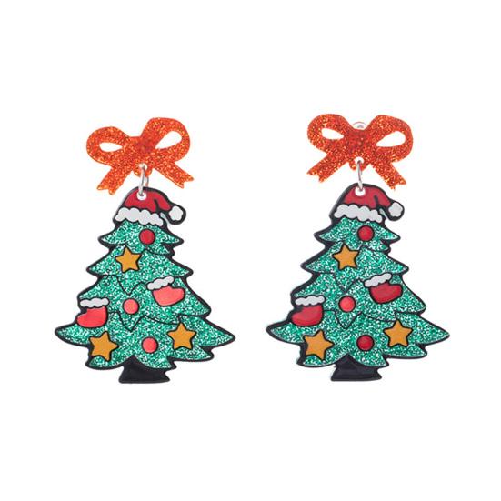 1 Pair Women Drop Earrings Cartoon Style Christmas Tree Shape Sequin