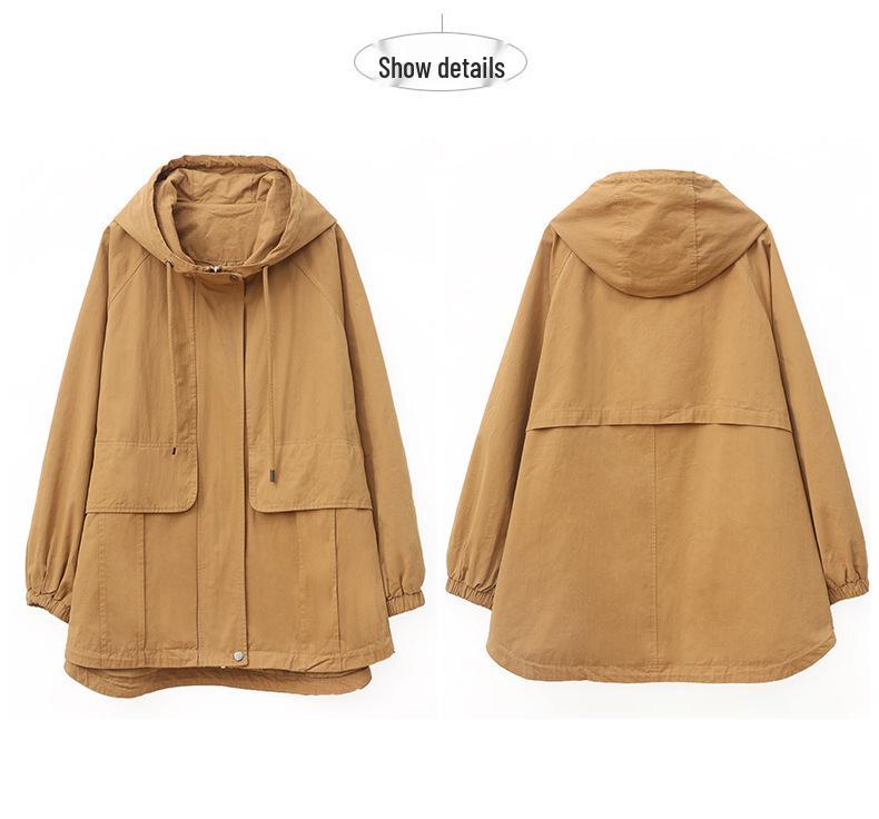 2024 Women's Plus Size Hooded Cotton Trench Coat - Spring & Autumn Casual Mid-Length Style