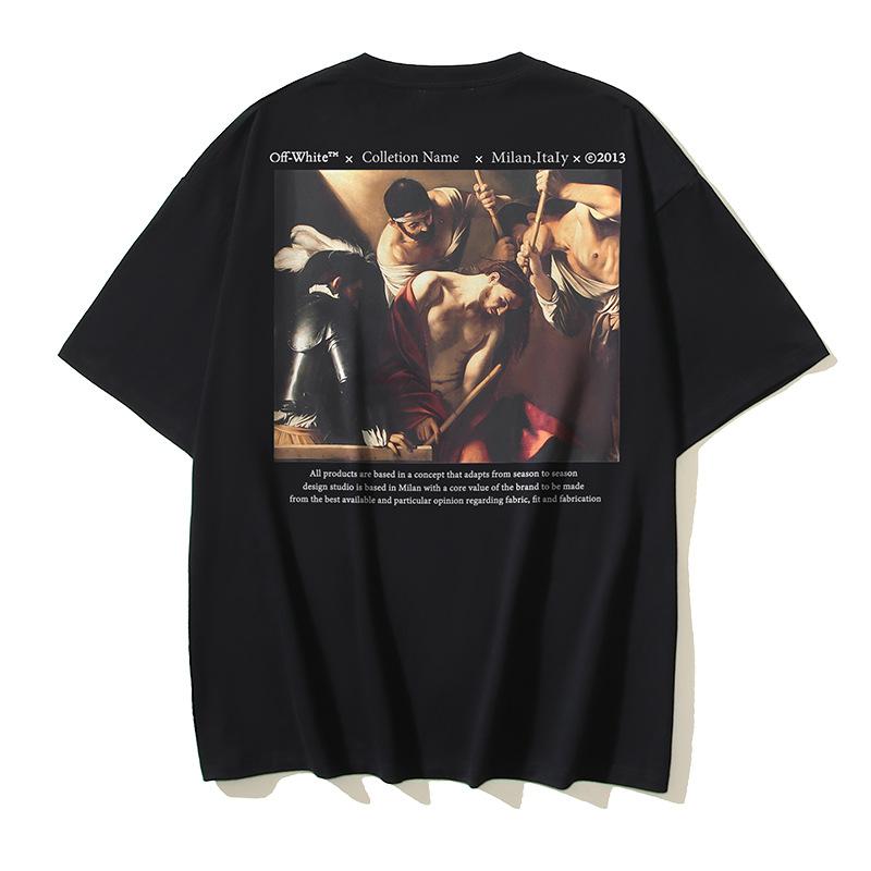 Off-White 2025 Summer New Caravaggio Religious Oil Painting Printed Short Sleeved T-shirt for Men and Women