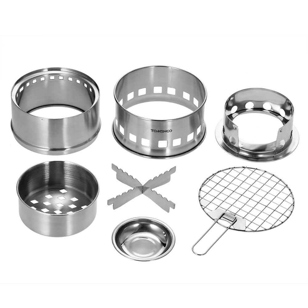 Upgrade Camping Stove & Backpacking Stove with Wood Ash Plate & Foldable Handle , Portable Folding Windproof Wood Burning Stove серебряный