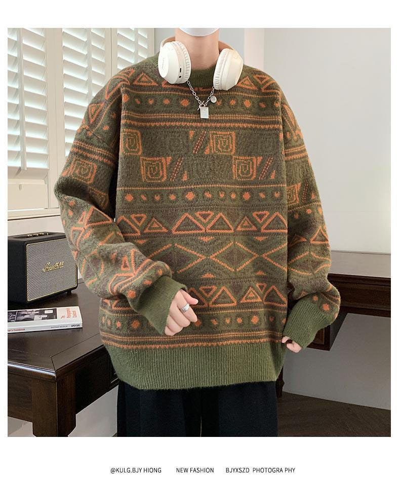 Boys' Casual Men's Warm Knitted Sweater - Thickened, Round Neck, Loose-Fit, Trendy Winter Wear