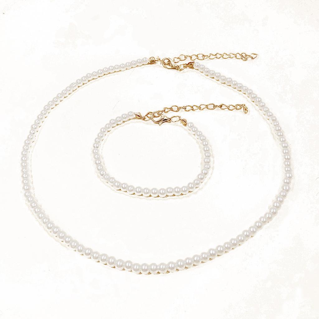 Accessories, Fashion Personality Simple Pearl Necklace Collarbone Chain European and American Pearl Necklace Bracelet Set N1888