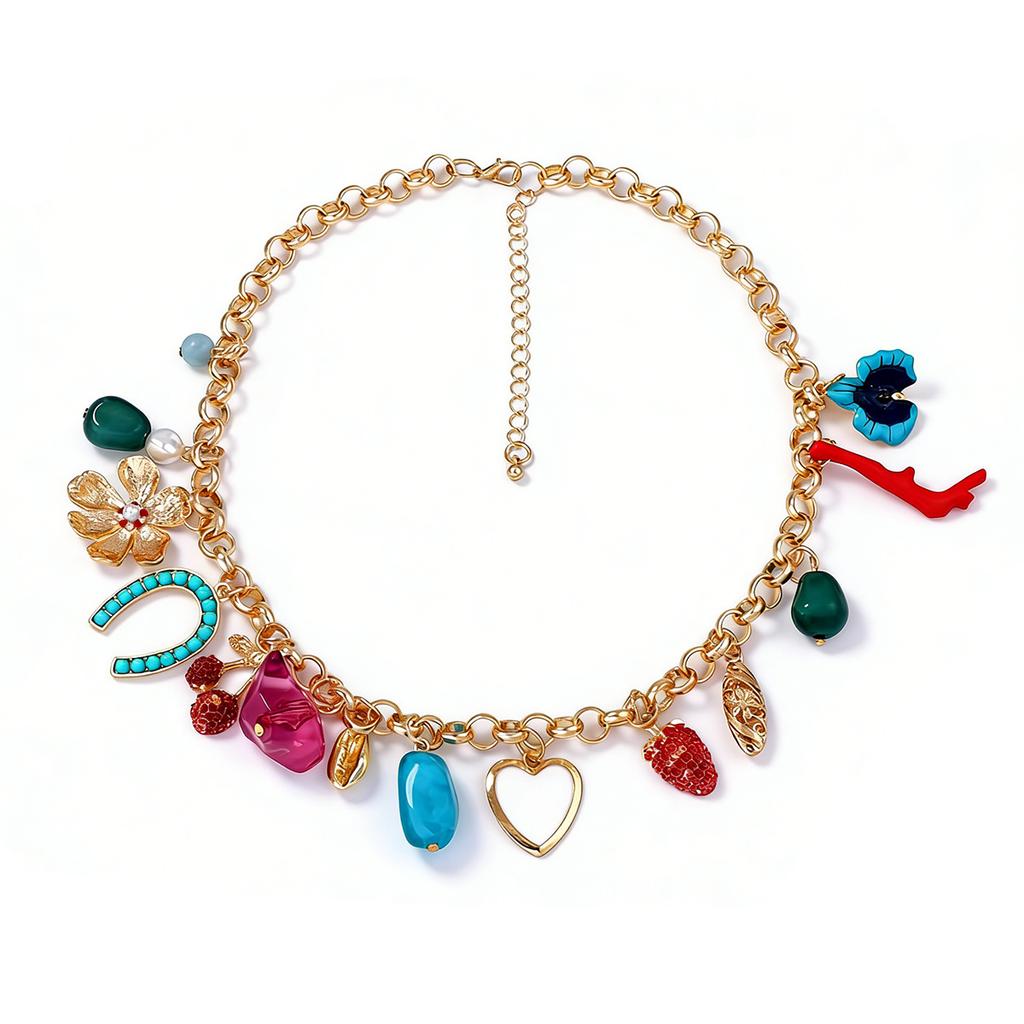 European and American fashion personality trend alloy flower love micro-inlaid zircon strawberry cherry and other pendant necklace