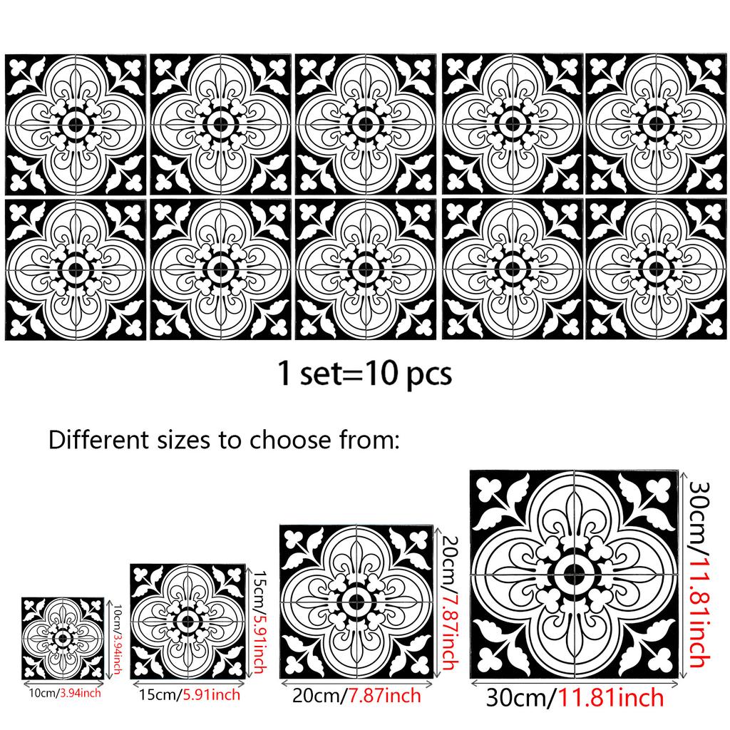 10 Stück Bohemian Retro Fliesenaufkleber mit Blumenmuster Lederstruktur Selbstklebende Wandaufkleber Küchenrückwand Waschbecken Tisch Haus DIY Renovierung
