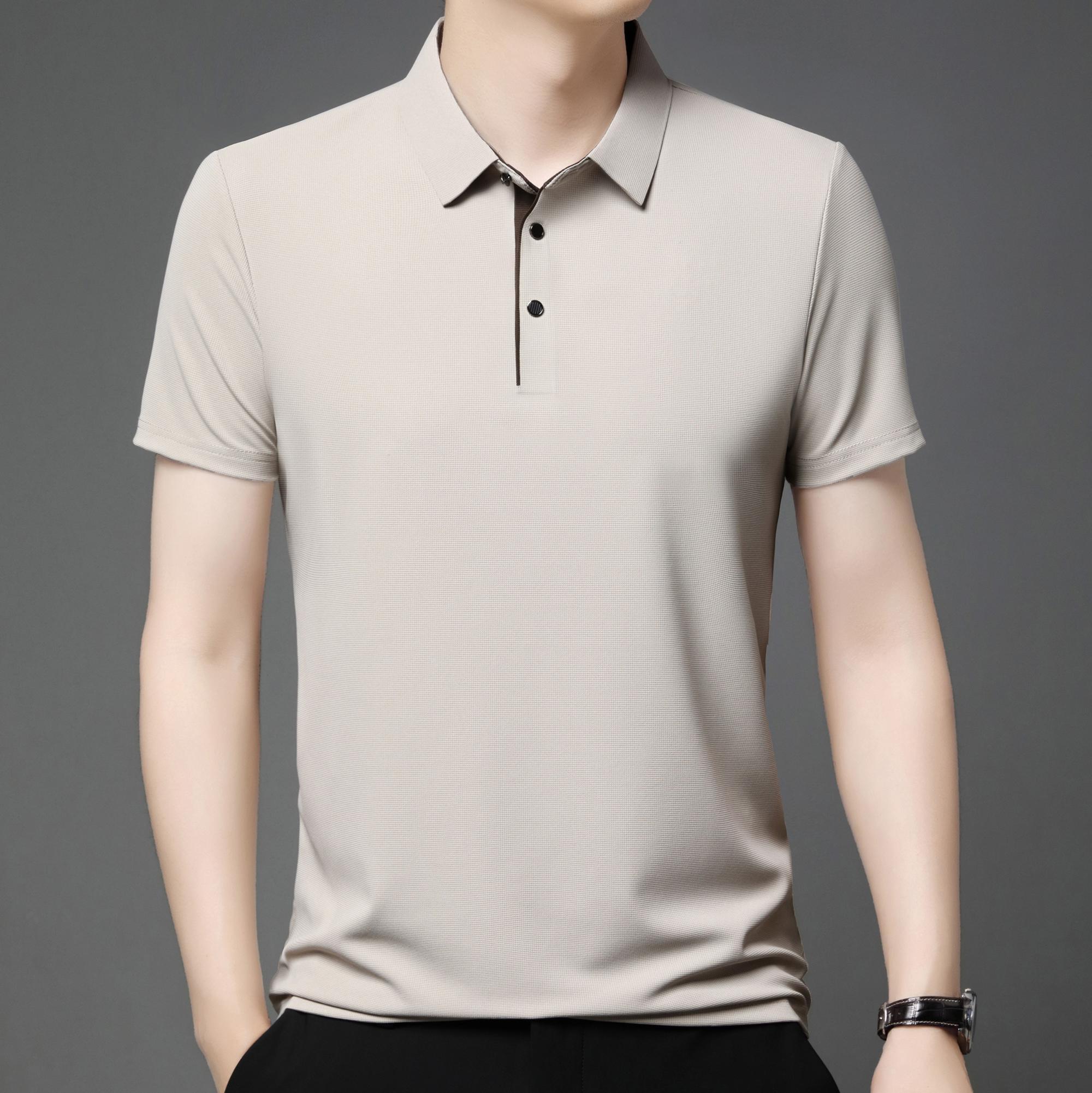 

Luxury custom summer new fashion men s shortsleeved business comfortable breathable polo shirt best-selling solid color T-shirt M бежевый