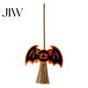 Mini Halloween Desktop Decor Broomstick Ornament, Witch Pumpkin Bat Ghost with Natural Grass Handmade Festive Craft Broom, Tabletop Prop for