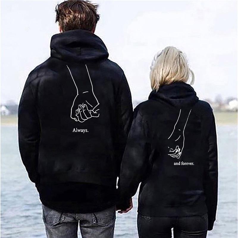 Couple Letter Matching Print Sweater Valentine Hooded Jumper Hoodie