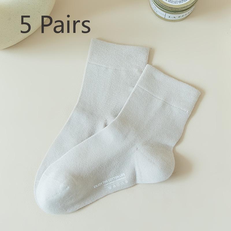 

5 Pairs of Female Autumn and Winter Style Pure Color 7A Antibacterial Deodorant Wicking Pure Cotton Socks 5 Pairs телесный