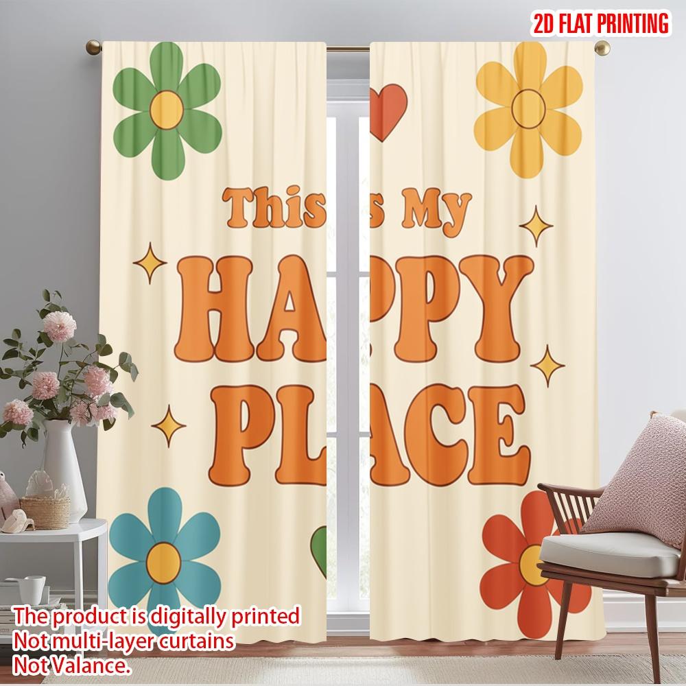 

2pcs 2D flat printing Curtain Retro Flower Happy Place Fabric Without Electricity Family Party Use for All Occasions 52.50×116.00 CM 2pcs