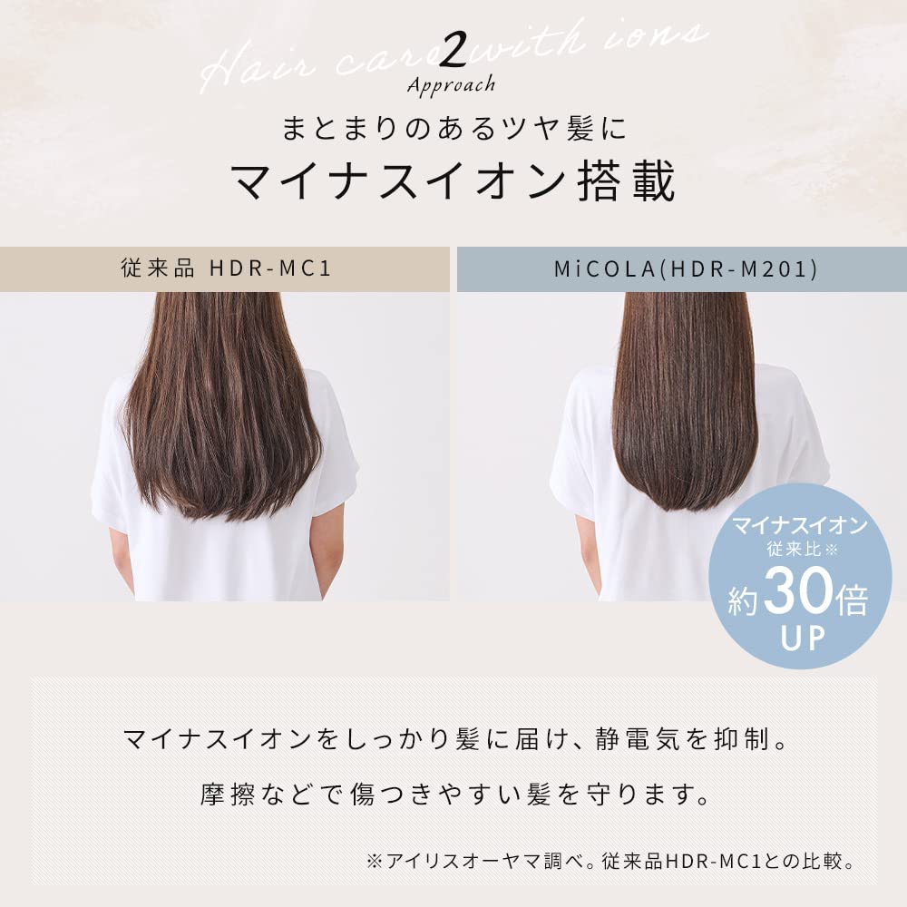 IRIS OHYAMA MiCOLA Hair Dryer with Far Infrared, Fast Drying, High Airflow, and Ionic Dryer with Attachment (HDR-M201-T, Mocha)