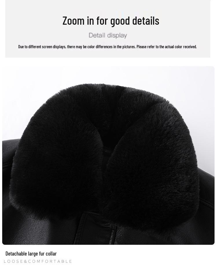 Men's Winter Leather Jacket with Fleece Lining - Ideal for Middle-Aged and Elderly Dads and Grandpas