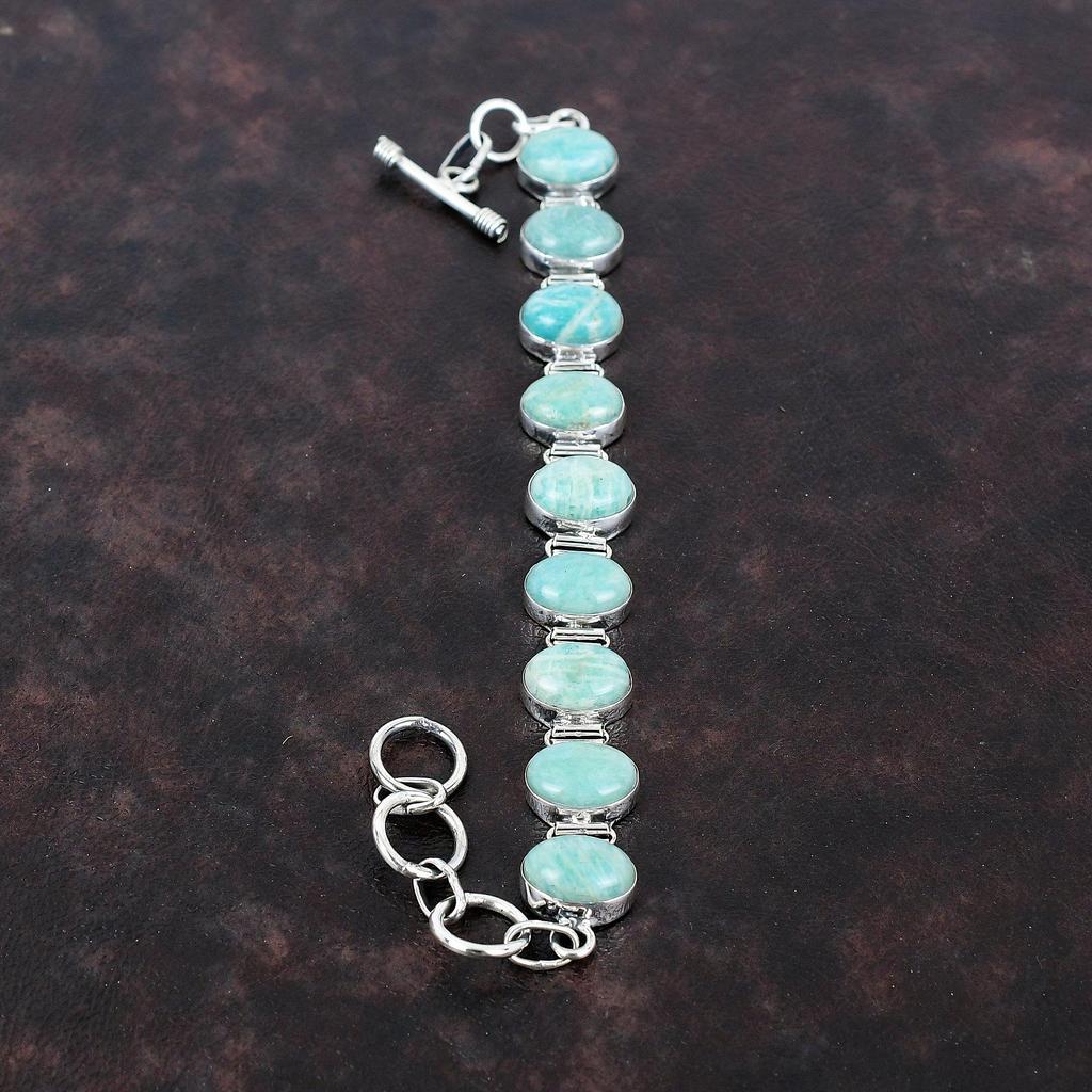 Pulseira de Amazonita Pulseira de Prata de Lei 925 Joia de Pedra Preciosa Pulseira de Corrente Ajustável Joia de Prata Feita à Mão Pulseira Elegante Para Presente
