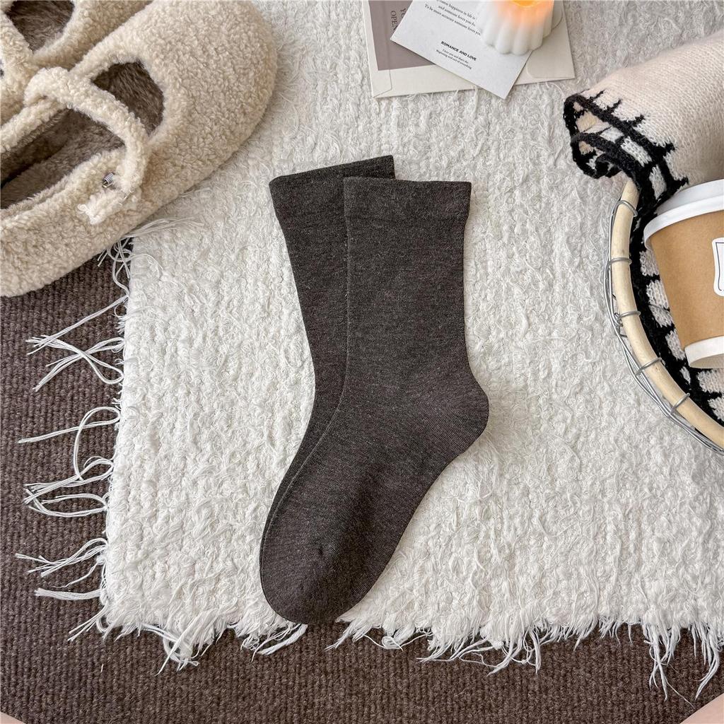 Women's Mid-Calf Hand-Knitted Korean Style Socks - Autumn/Winter Loose Cuff, Thin Wool, Toe Socks, Postpartum Friendly