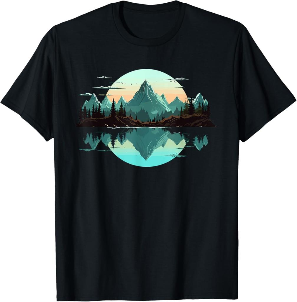 Forest Mountains Nature Heartbeat Outdoor Hiking Camping T-Shirt Vintage T Shirt Customizable Camisas Streetwear