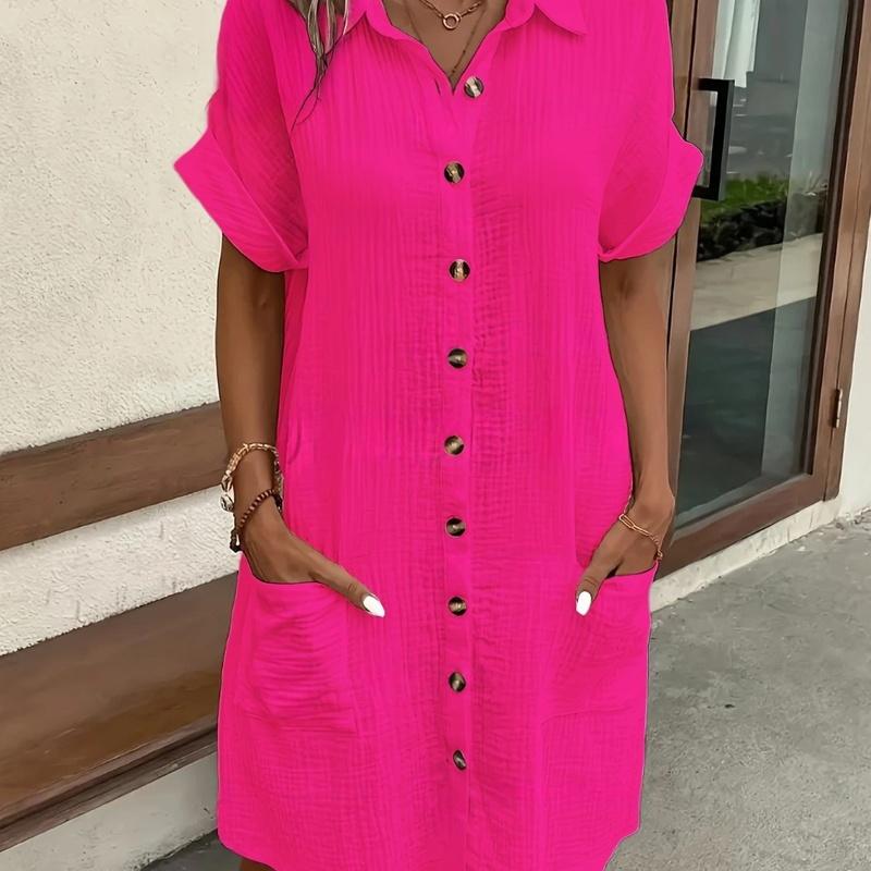 

European Style Casual Solid Color Cotton Short Sleeve Loose Fit Blouse Maxi Dress Women Clothing L красный