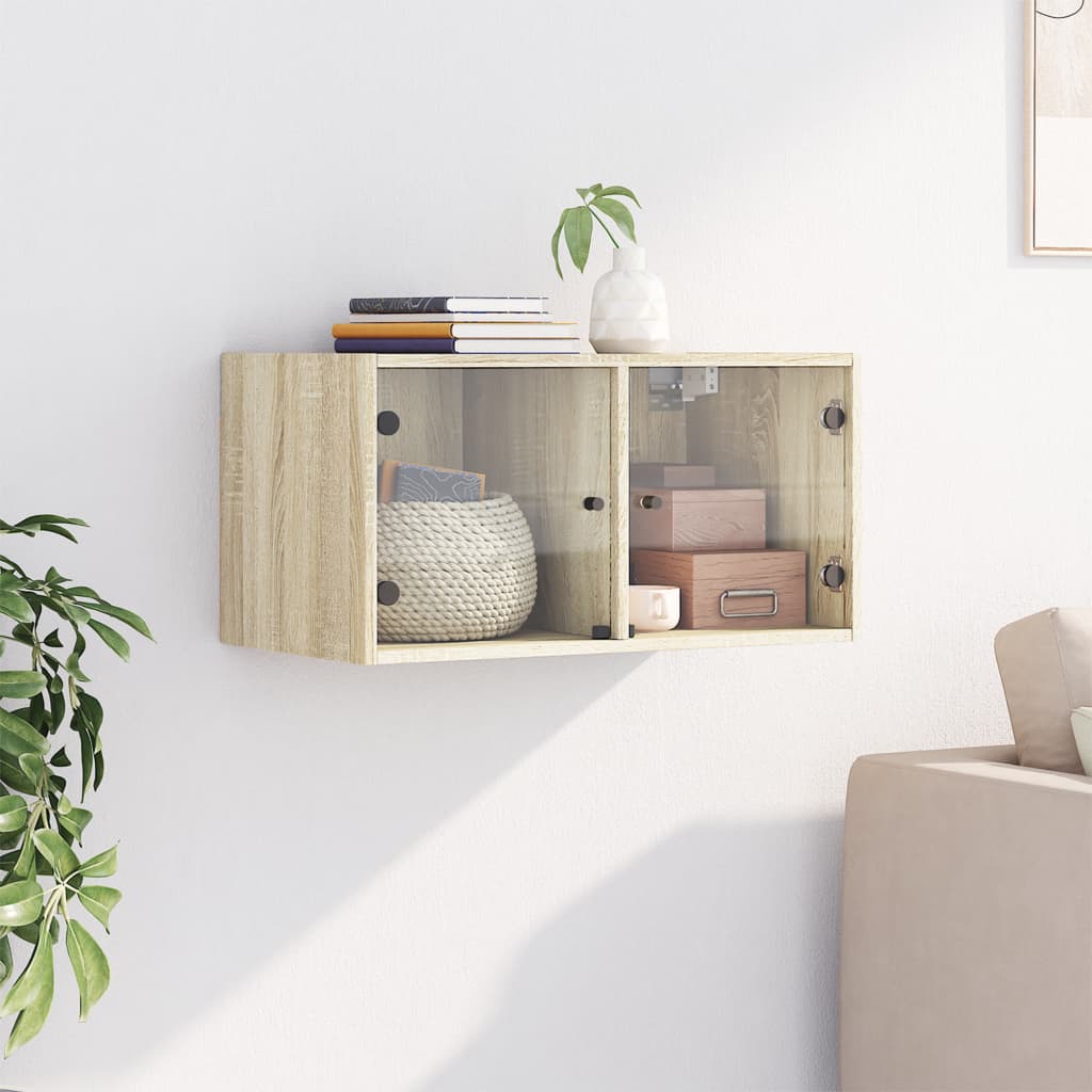 Wall Cabinet with Glass Doors Sonoma Oak 68.5 X 37 X 35 Cm