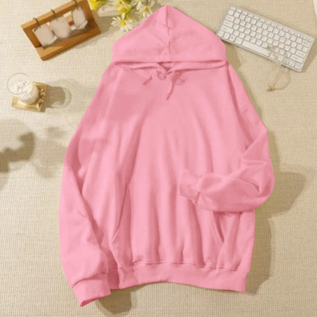 Ladies' Casual And Fashionable Solid Color Long Sleeved Hooded Warm Shirt Loose And Comfortable Hoodie