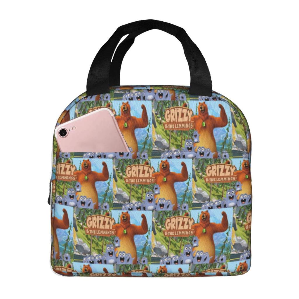 Cartoon Lemmings Bear Square Insulated Lunch Bag for Women Office Cooler Thermal Food Box Tote Leakproof Lunch Boxes Container