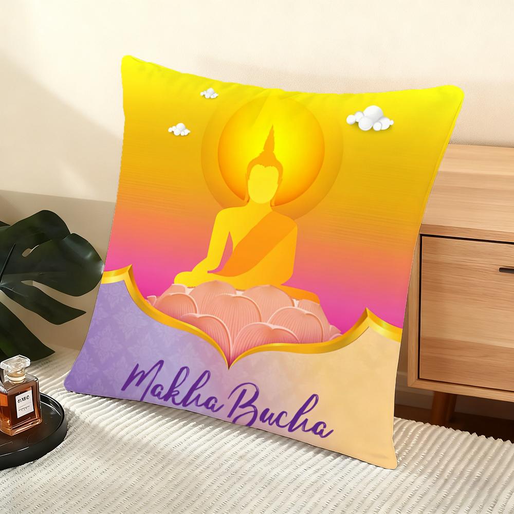 Happy Vesak Cushion Cover Soft Short Plush Pillow Cover Smooth Cozy Texture Aesthetic Cushion Case Home Decor