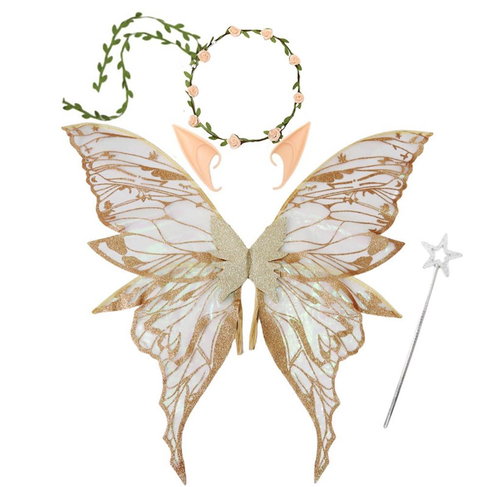 

Elf Ears Fairy Costume Set Star Wand Sparkling Angel Wings Fairy Butterfly Wings for Kids Adults шампанского