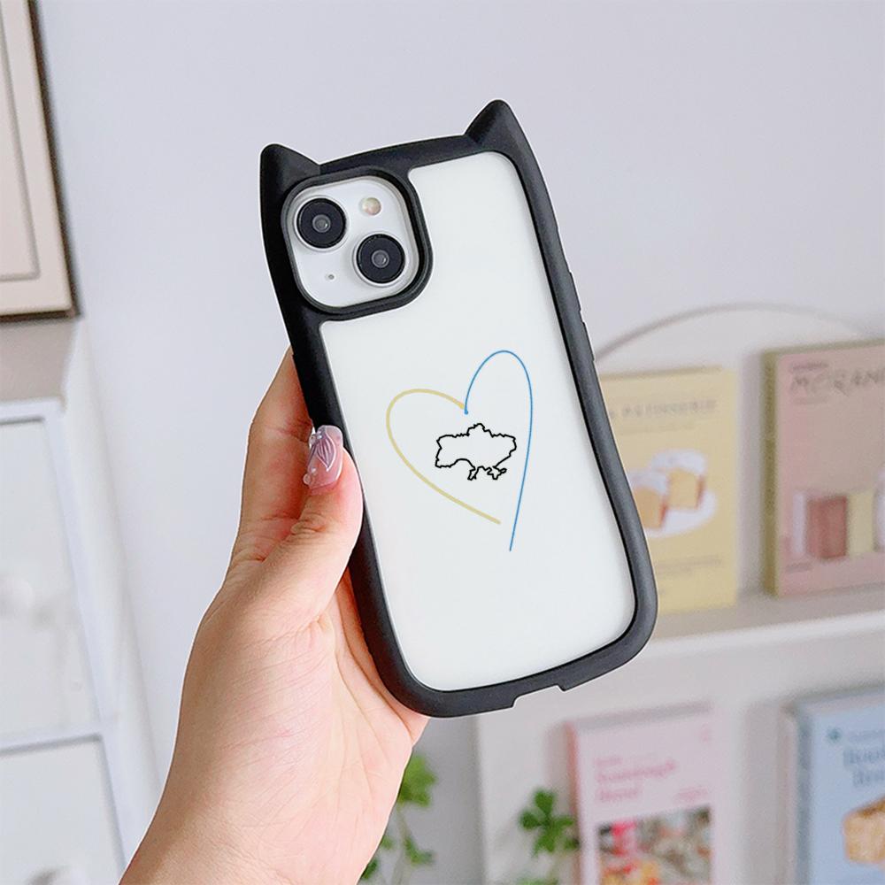 Soft Cat Ear Phone Cases for iPhone 16 15 13 12 11 Pro Max 14 Plus XR XS Max TPU Anti-Drop Transparent Acrylic Back Cover N88 Love Design