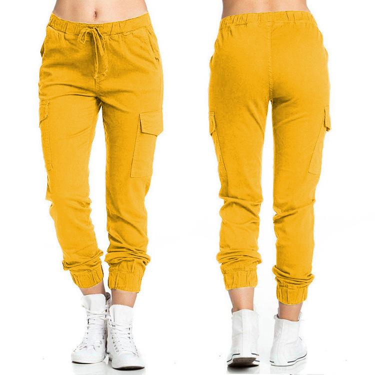 Women S Cargo Casual Elastic Waist Drawstring Side Pocket Long Pants