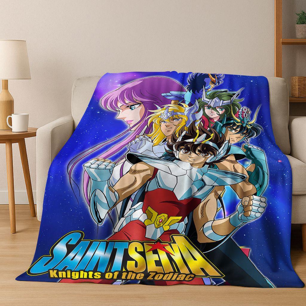 Retro Anime Saint Seiya Gold Saint Cartoon Flannel Blanket,Cozy Soft Throw Blanket for Home Bedroom Bed Sofa Picnic Cover Kids