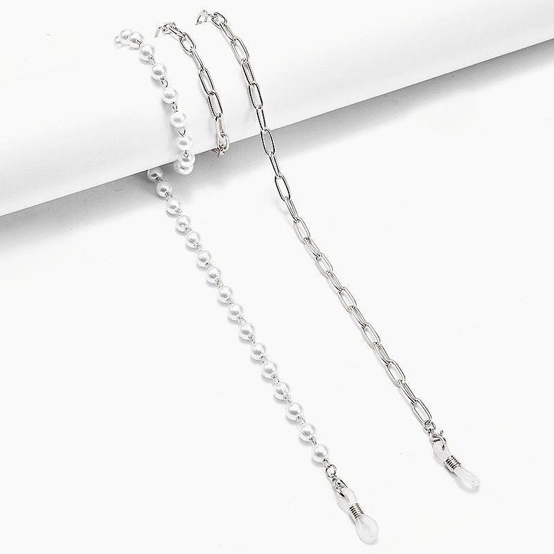 Сладкая противоскользящая цепочка для маски на шею, как у интернет-знаменитостей, геометрическая асимметричная жемчужная цепочка-крест, многофункциональная цепочка для очков серебряный