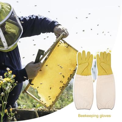 Imkerhandschuhe Imkereibedarf Ziegenleder Imkerhandschuh Mit Langem Canvas-Ärmel & Elastischem Bündchen Imkerhandschuhe